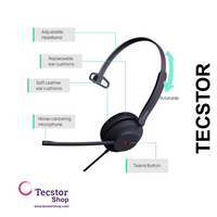 YEALINK - YHS34 Lite Mono Corded headset, On the ear wearing style, Including QD-RJ9 cable, Foam ear cushions