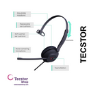 YEALINK - YHS34 Mono Corded headset, On the ear wearing style, Including QD-RJ9 cable, Leather ear cushions