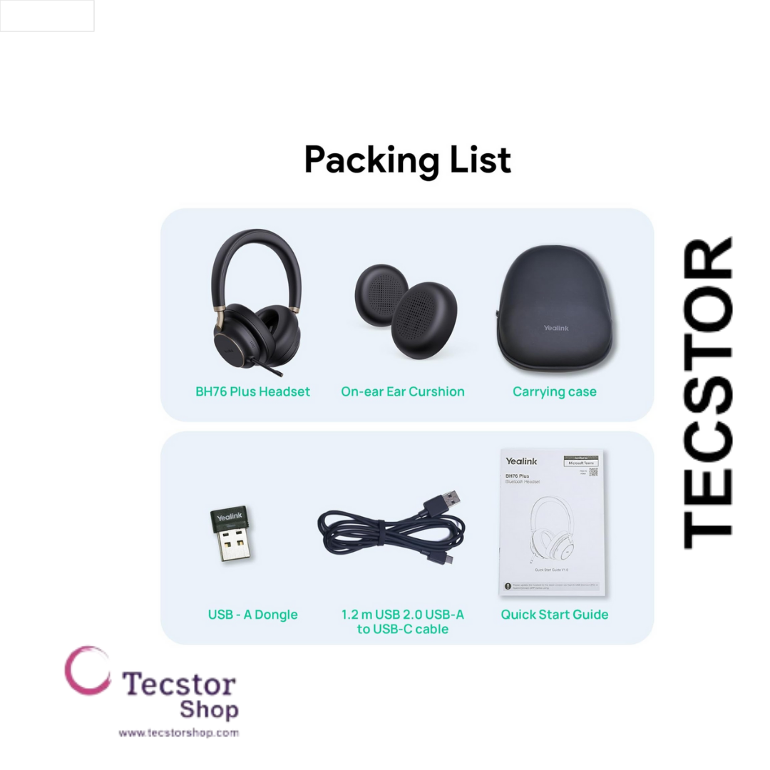 YEALINK - BH72 Teams Black USB-A,  Wireless Bluetooth, Dual, On the ear wearing style, USB-A Dongle Included-Teams